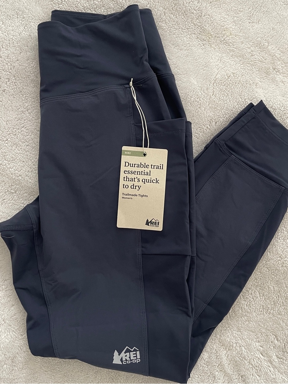 REI Slate-Blue Women's High-Rise Hiking Leggings with Side Phone Pocket